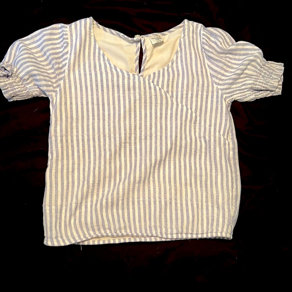 Abercrombie Kids short sleeved blouse.  Blue and white striped. Size 13-14